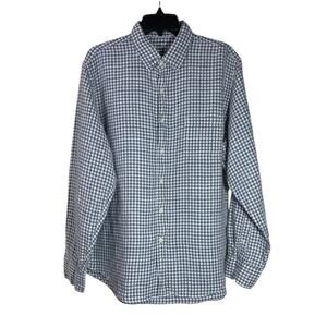 J Crew Irish 100% Linen Shirt Mens XL Blue Gingham Plaid Baird Mcnutt Button Up